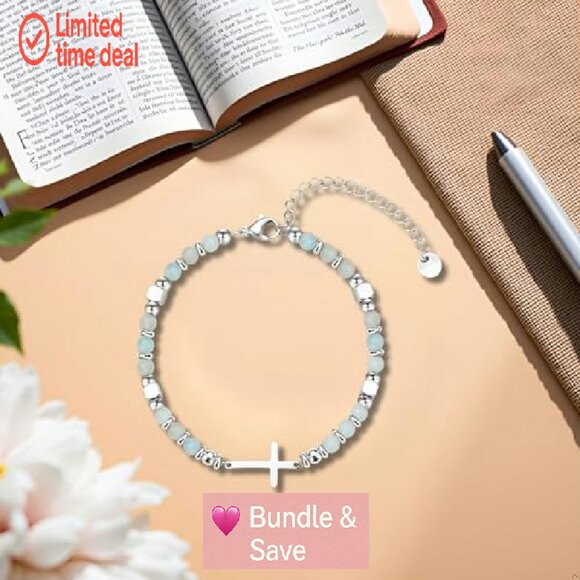 Christian Cross Charm Bracelet Beaded Stretch Fit Religious Jewelry Gift - Picture 8 of 8